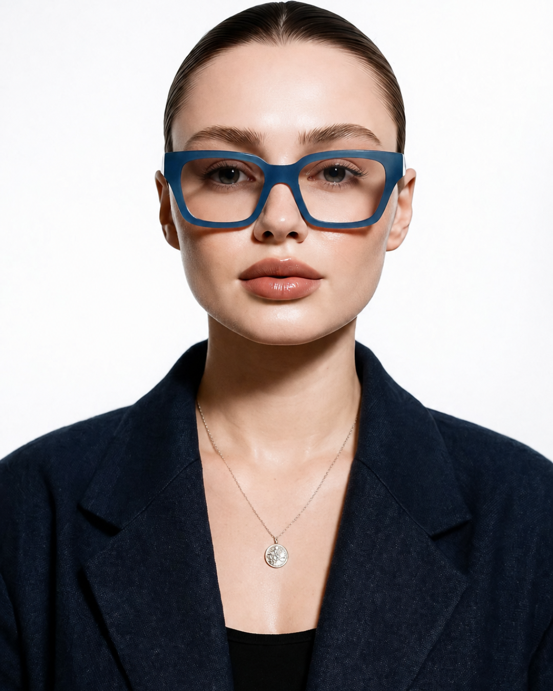 Aqua Blue Square Frame Eyeglasses