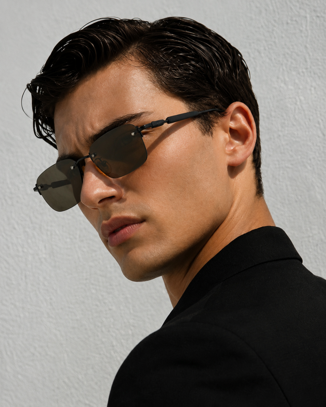 Brown Rimless Rectangle Sunglasses