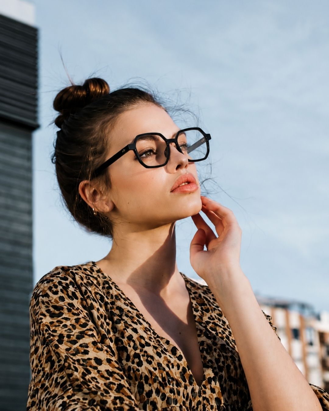 Black Hexa Edge Frame Glasses