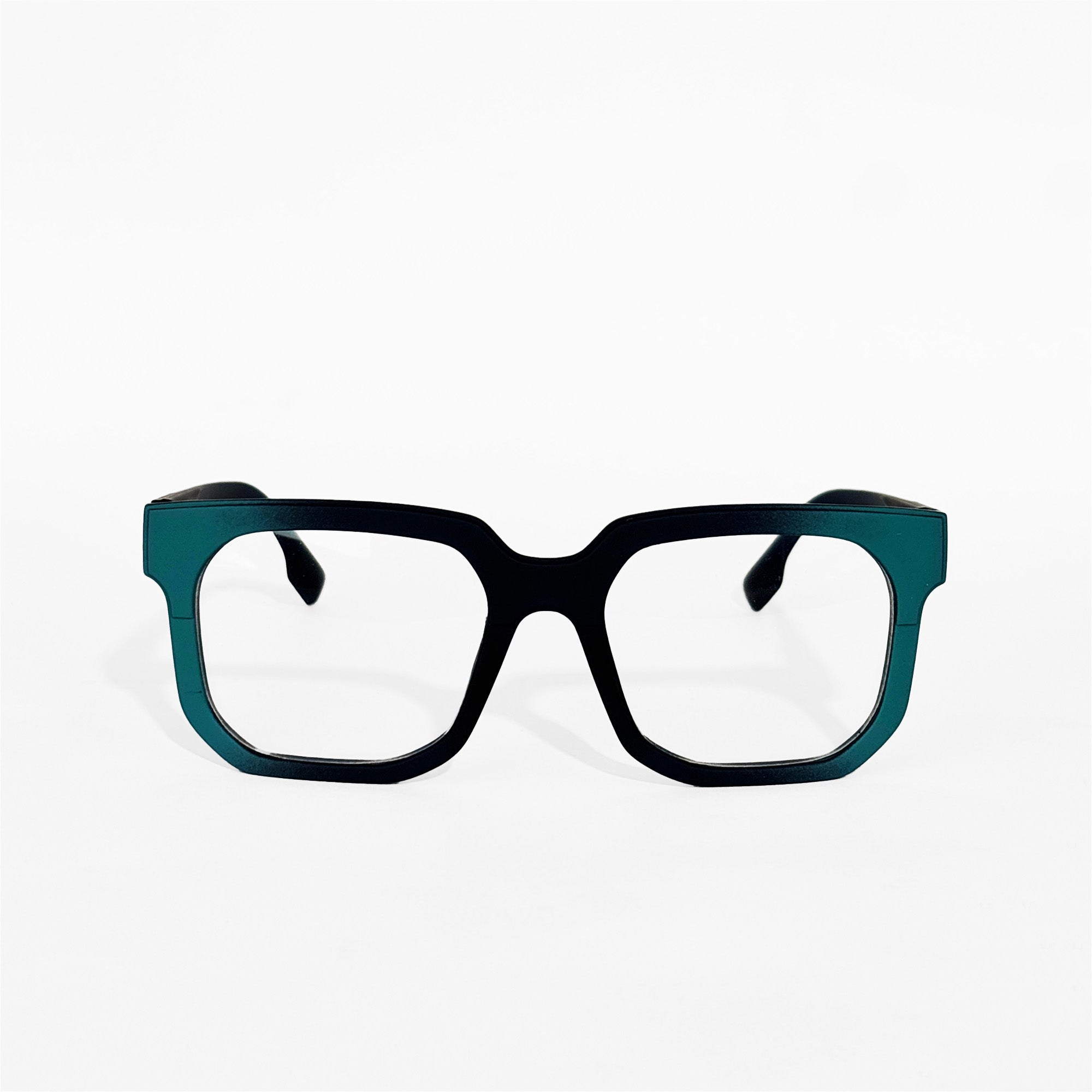 Black & Teal Bold Square Frame Glasses