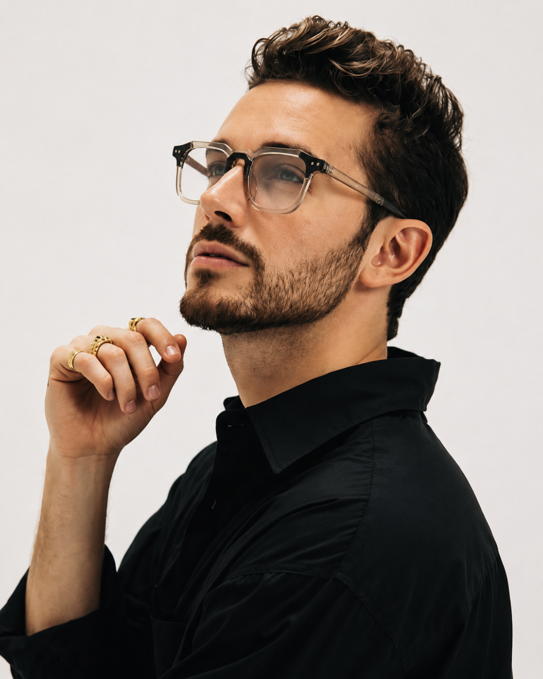 Transparent Black Accent Square Frame Glasses