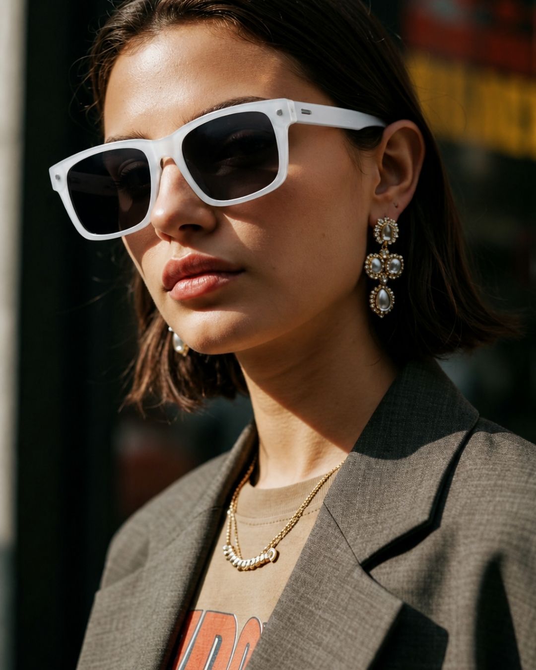 Arctic White Rectangle Sunglasses