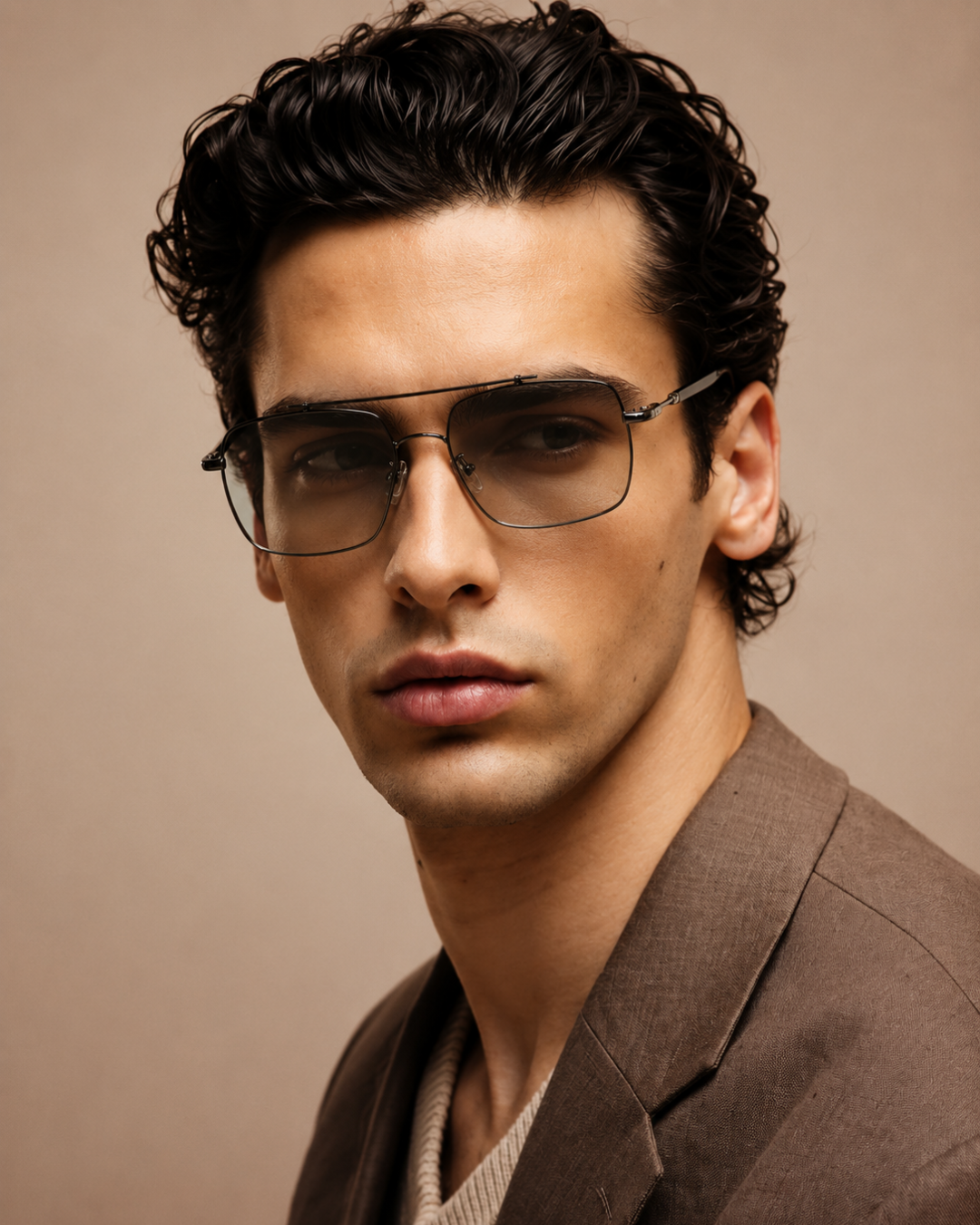 Slim Black Metal Rimless Square Glasses
