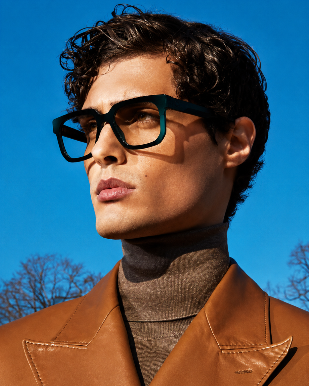 Black & Teal Bold Square Frame Glasses