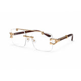 Luxury Rimless Square Eyeglasses ,Gold Bar with Red Tortoise Temples