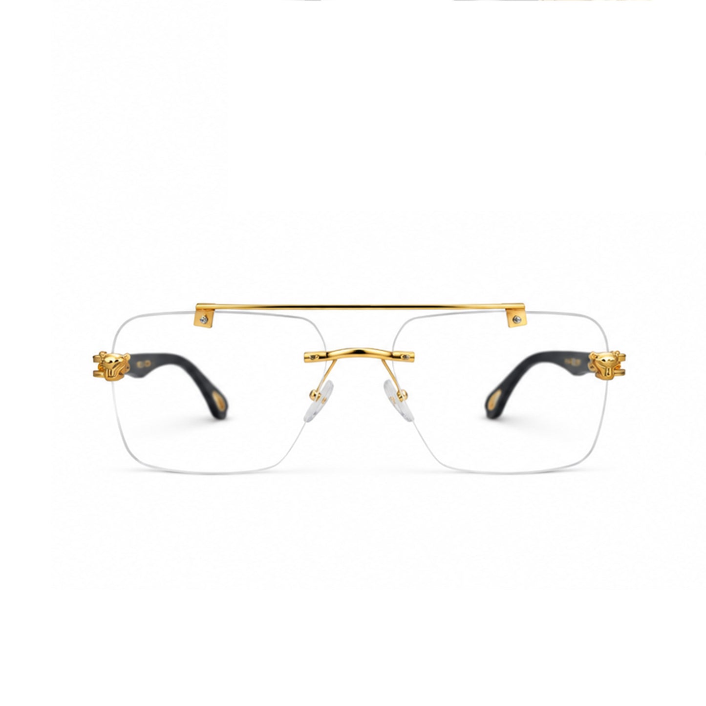 Luxury Rimless Gold Square Eyeglasses – Black Temple Edition