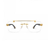 Luxury Rimless Gold Square Eyeglasses – Black Temple Edition