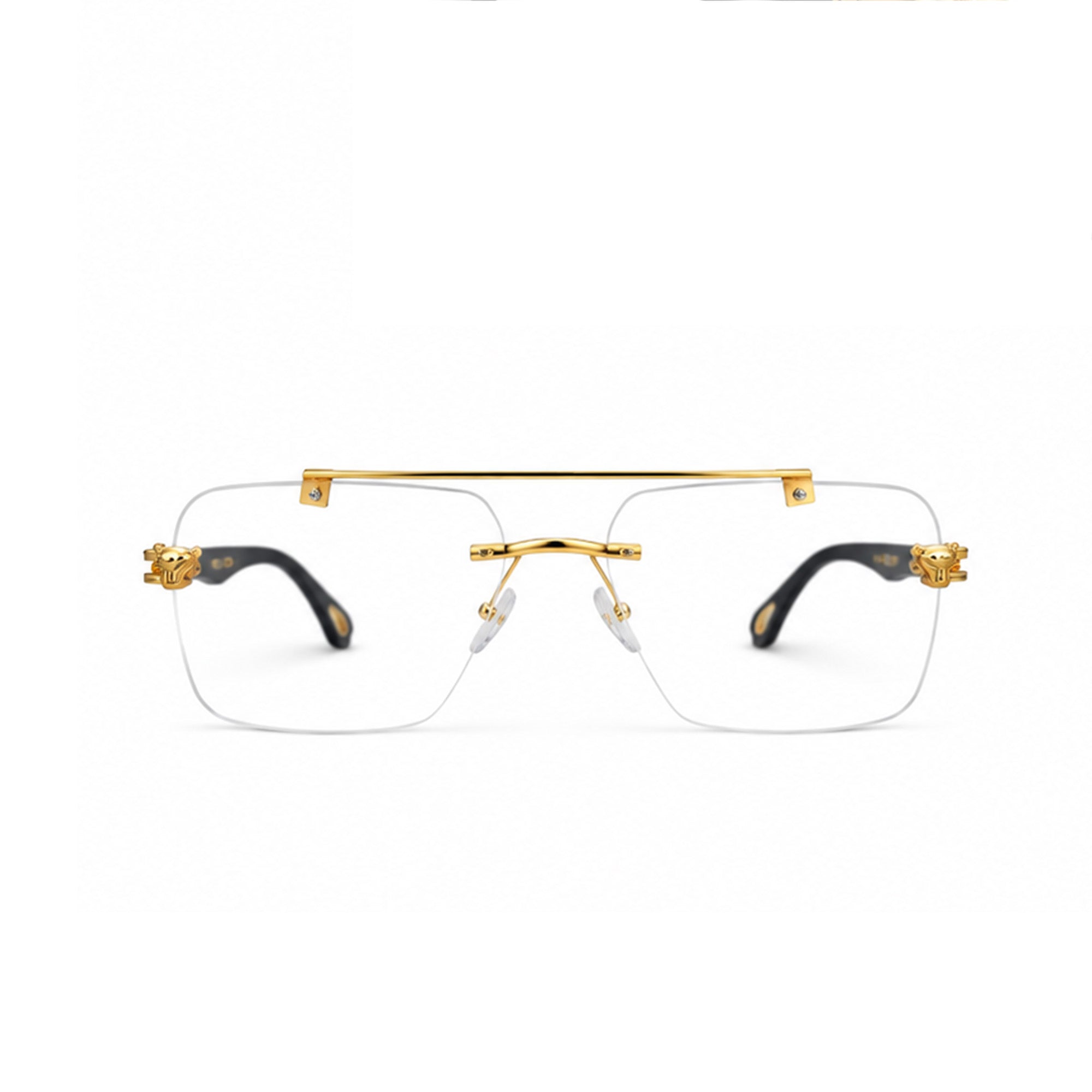 Luxury Rimless Gold Square Eyeglasses – Black Temple Edition