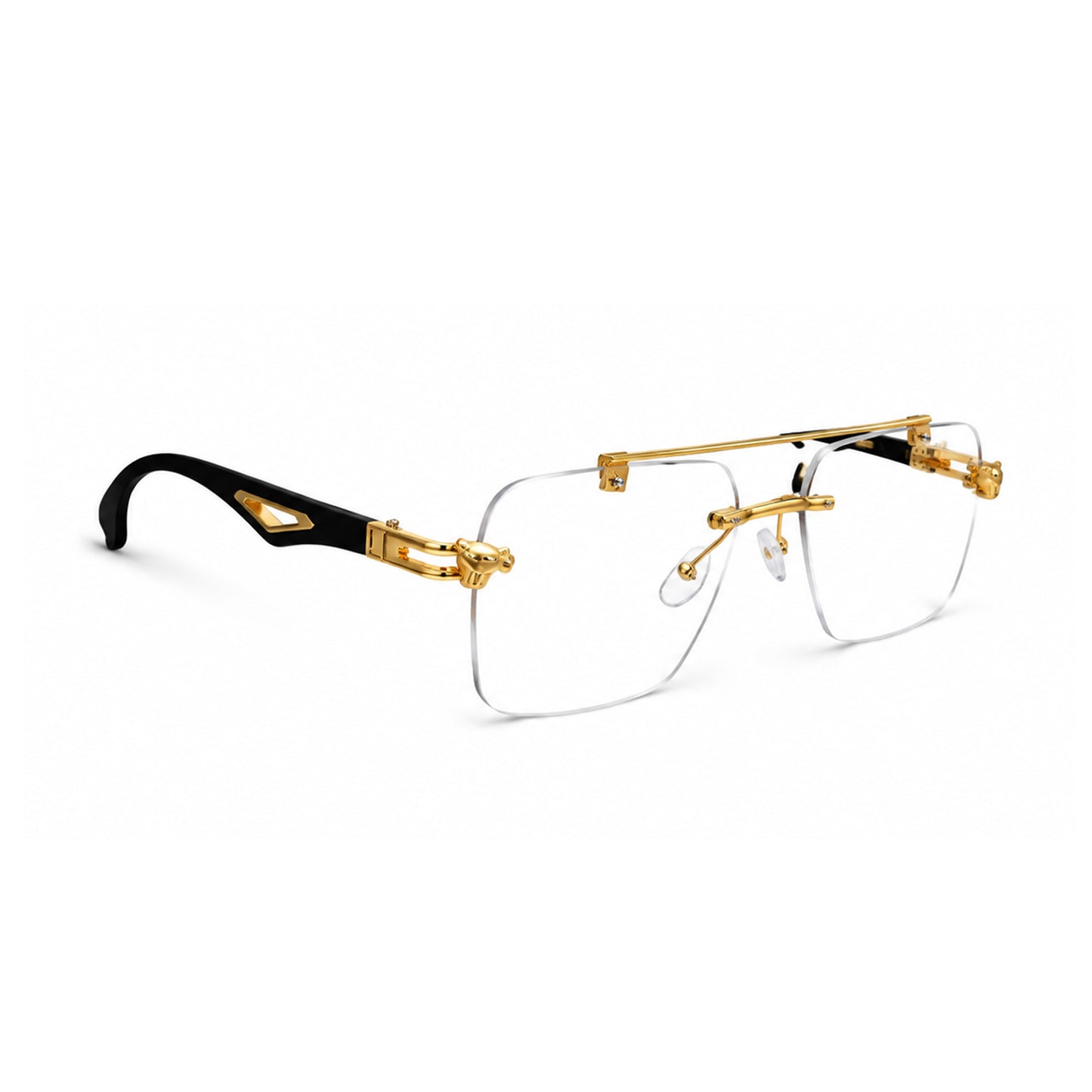Luxury Rimless Gold Square Eyeglasses – Black Temple Edition