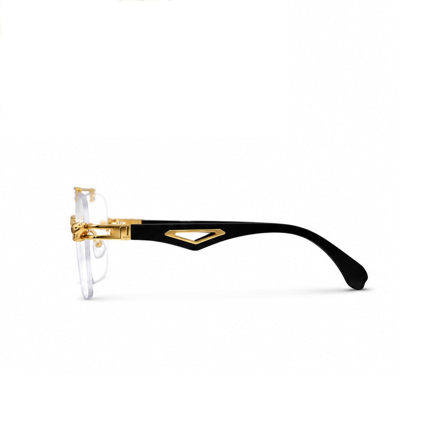 Luxury Rimless Gold Square Eyeglasses – Black Temple Edition