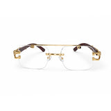 Luxury Rimless Square Eyeglasses ,Gold Bar with Red Tortoise Temples