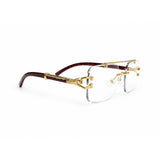 Luxury Rimless Square Eyeglasses ,Gold Bar with Red Tortoise Temples