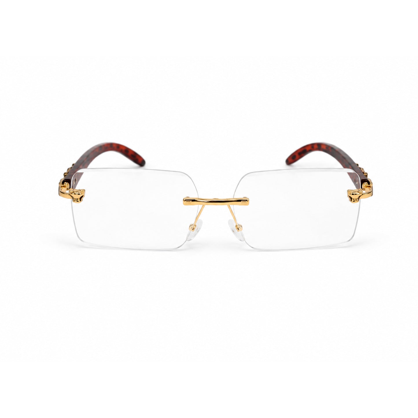 Luxury Rimless Gold Rectangle Eyeglasses – Red Tortoise Temples