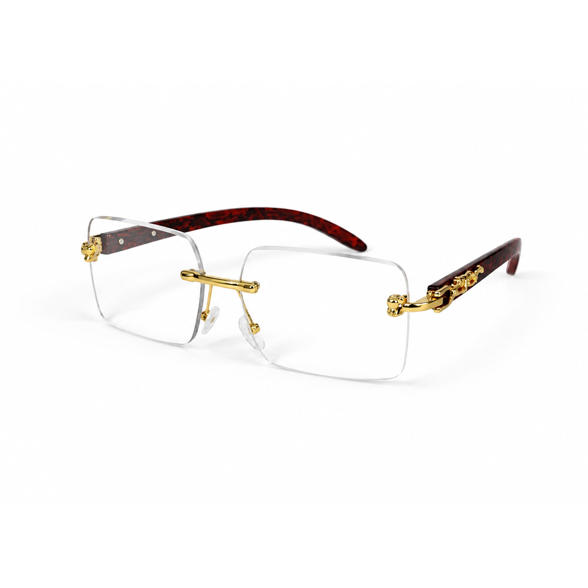 Luxury Rimless Gold Rectangle Eyeglasses – Red Tortoise Temples