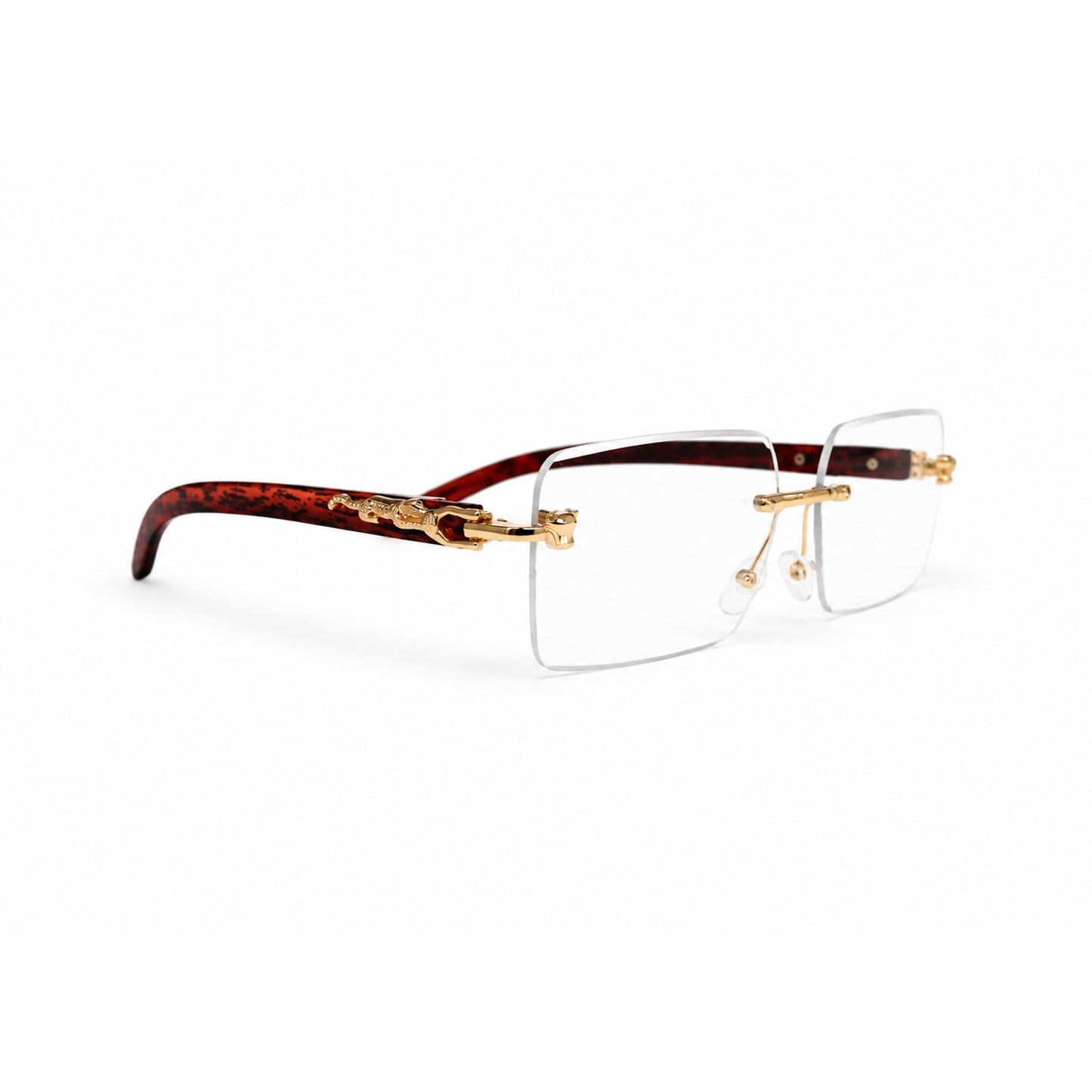 Luxury Rimless Gold Rectangle Eyeglasses – Red Tortoise Temples