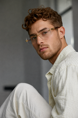 Luxury Rimless Gold Rectangle Eyeglasses – Red Tortoise Temples