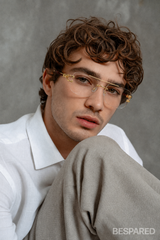 Luxury Rimless Square Eyeglasses ,Gold Bar with Red Tortoise Temples