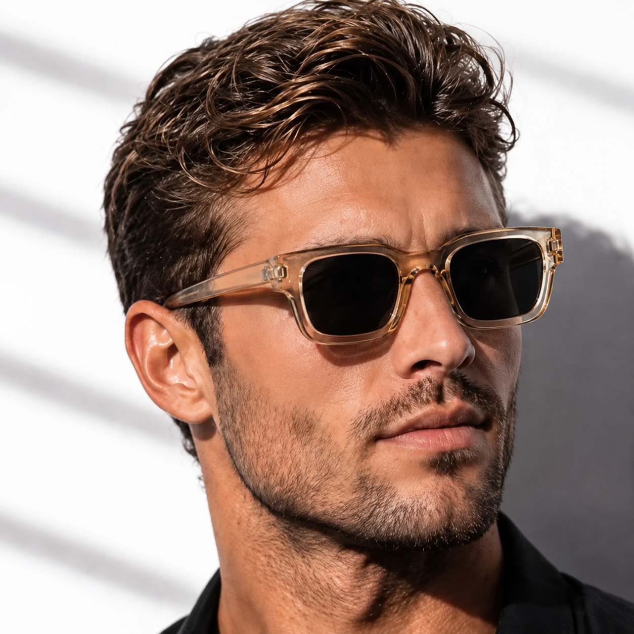 Classic Transparent Brown Square Sunglasses , UV400 Retro Shades