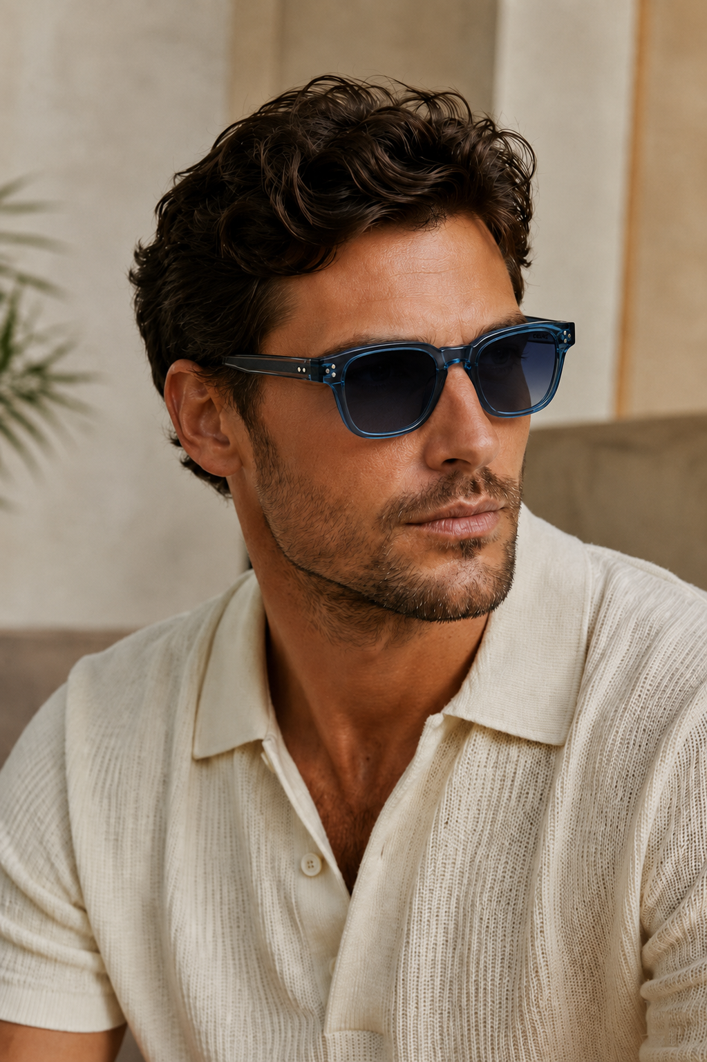 Ocean Blue Transparent Square Sunglasses