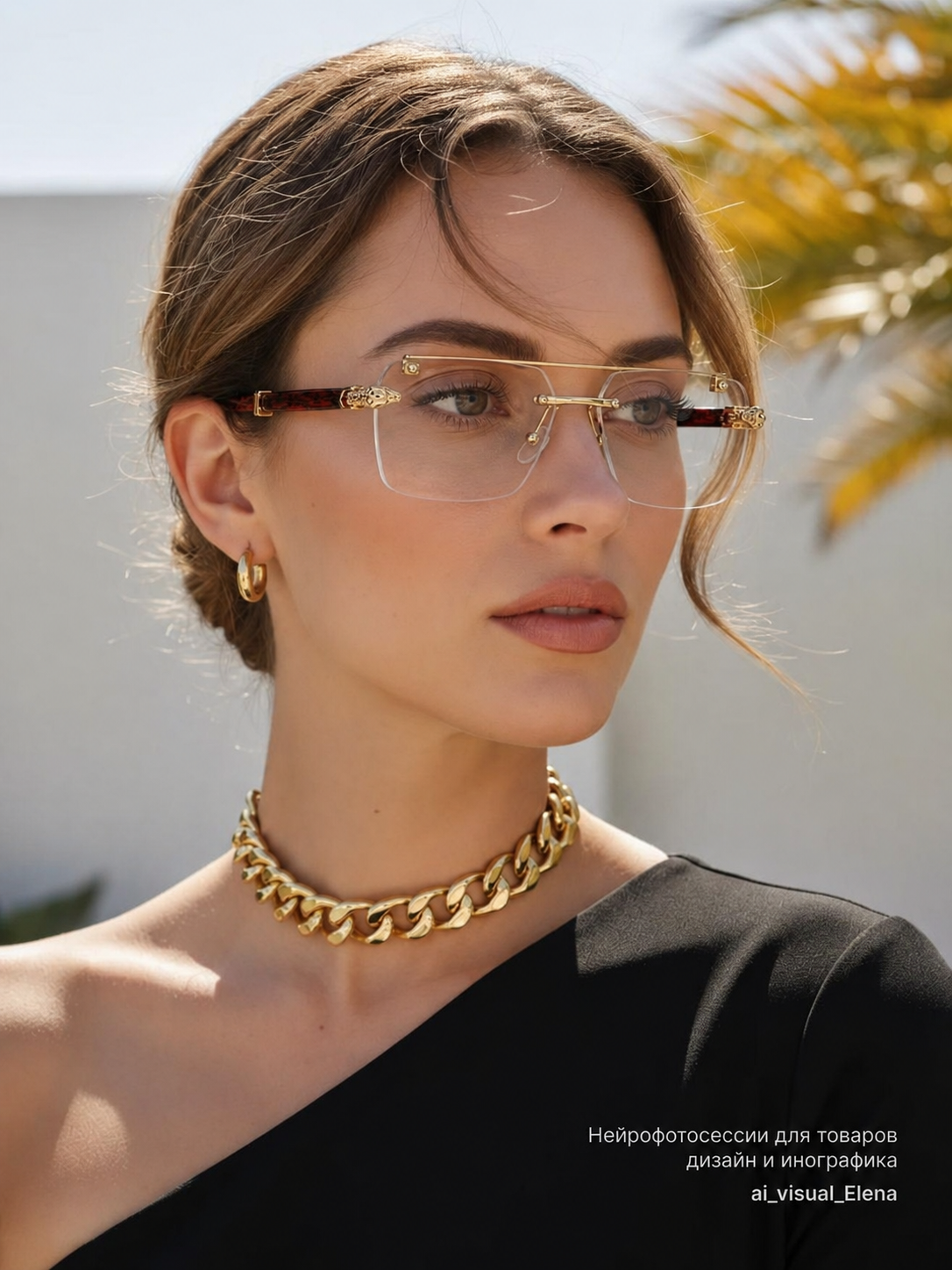Luxury Rimless Square Eyeglasses , Gold &amp; Tortoise Edition