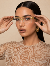 Luxury Rimless Gold Square Eyeglasses – Black Temple Edition