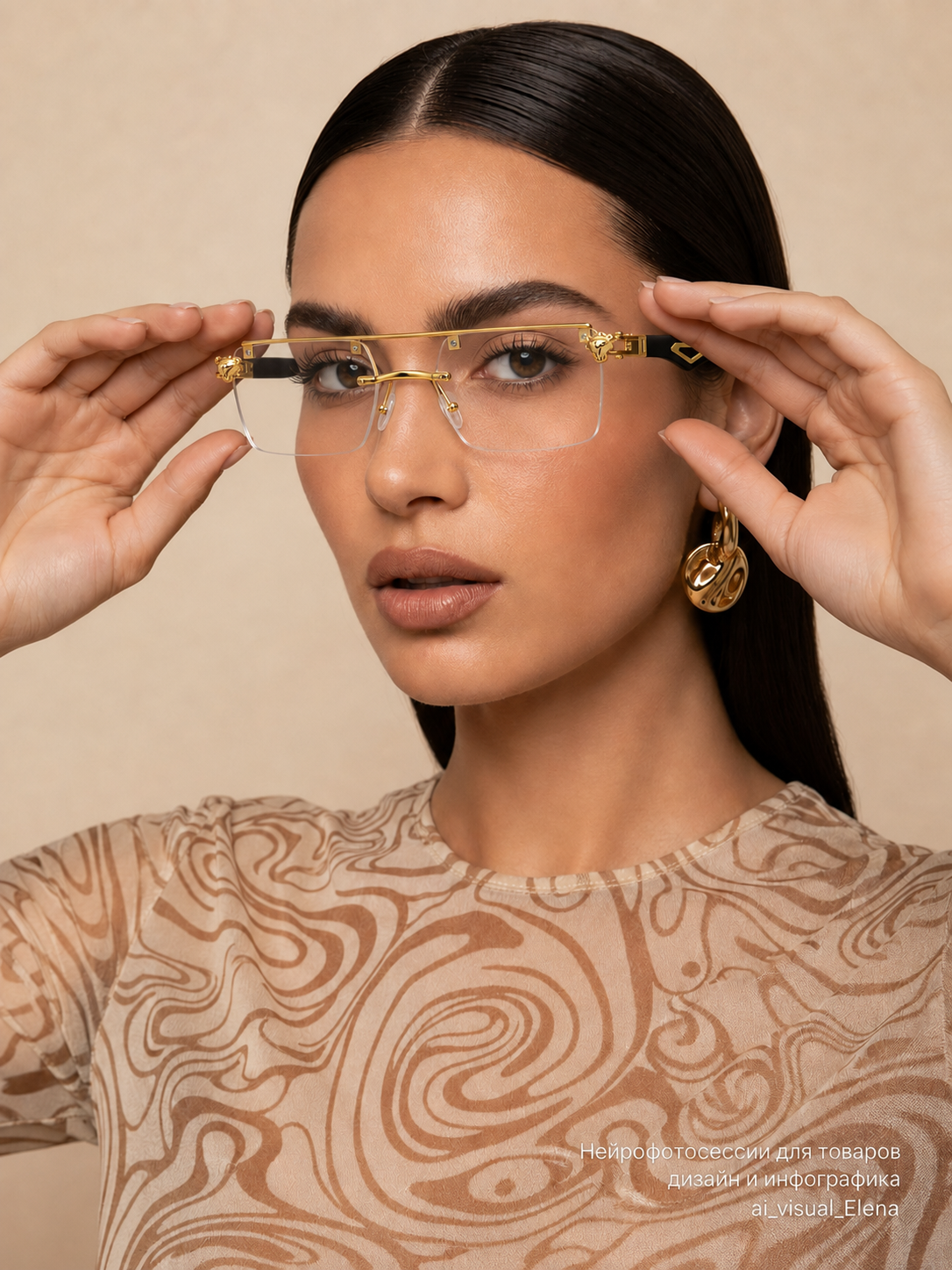 Luxury Rimless Gold Square Eyeglasses – Black Temple Edition